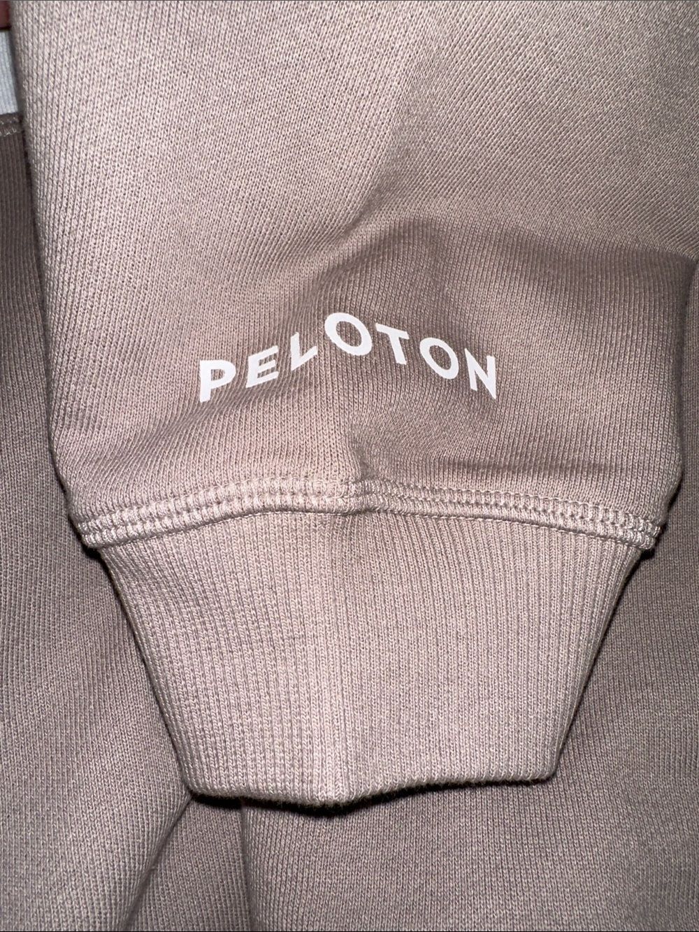 PELOTON L Anorak Color Block Tan White Snap Front Graphic Back Sweatshirt Hoodie - Picture 9 of 12